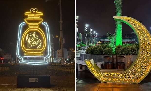 گل آرایی بلوارها و نصب المان های شهری رشت متناسب با ماه مبارک رمضان